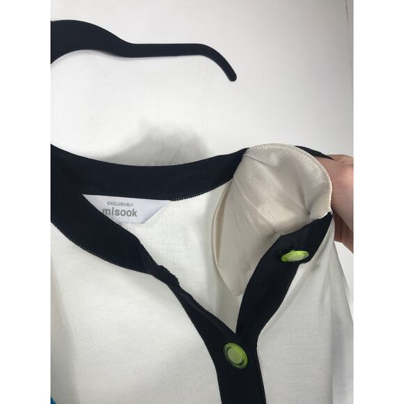 Misook Small Sweater Colorblock Blue White Shoulder Pads Everyday Simple Artsy - Picture 8 of 9